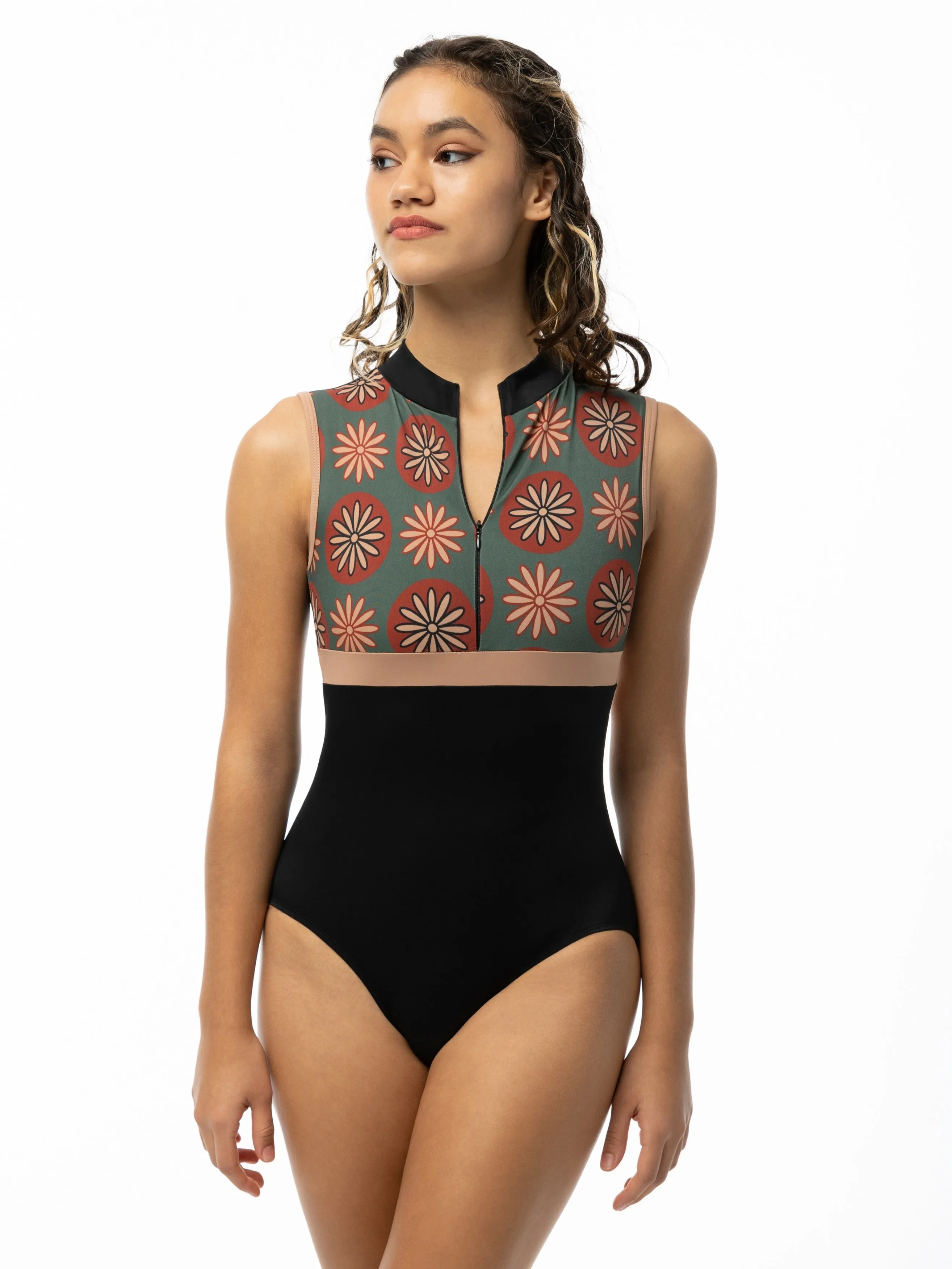 Lola Zip Front Mock Neck Leotard