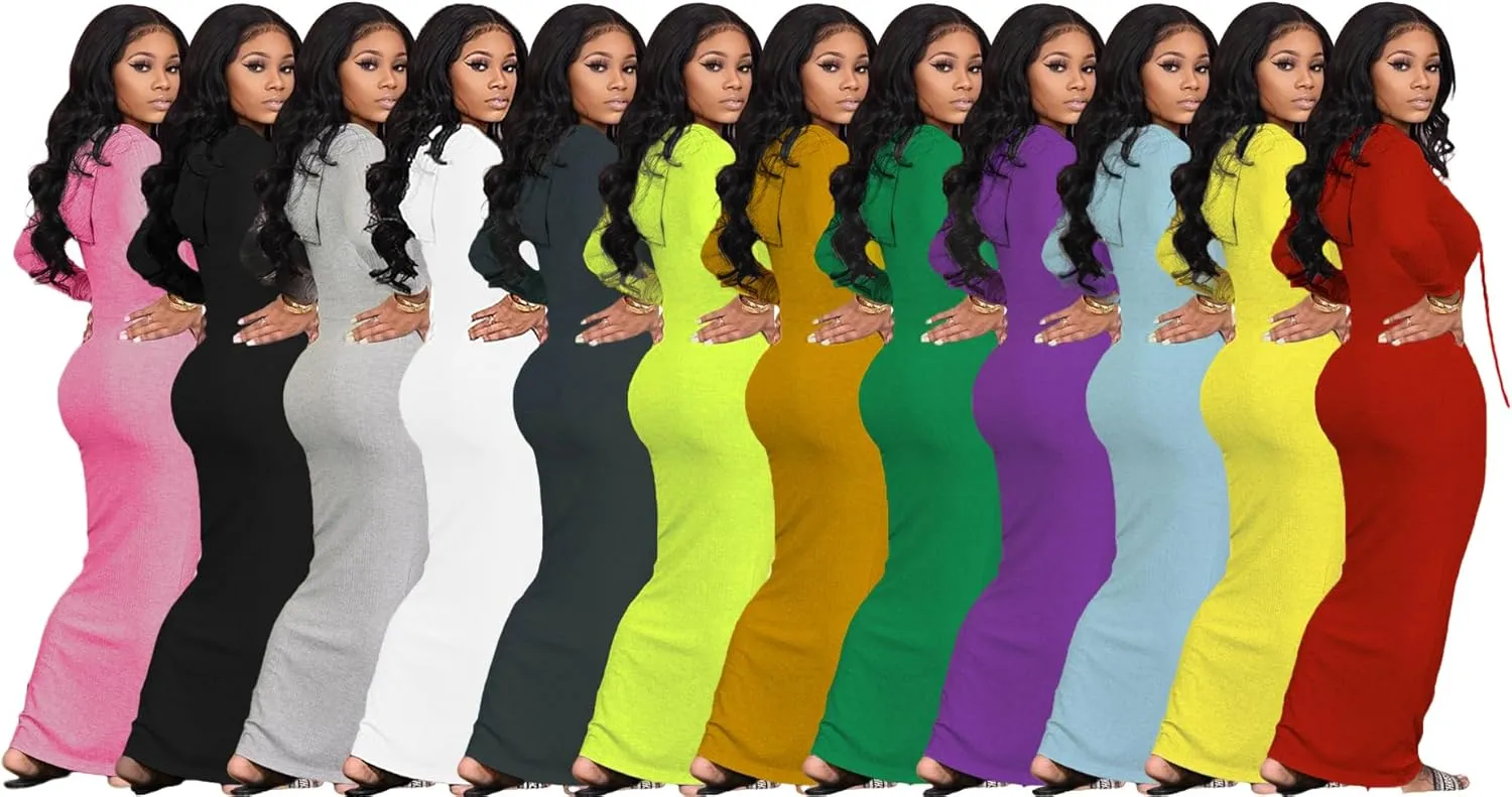 Long Sleeve Bodycon Maxi Dress for Women One Piece Hoodie Sweatshirt Dresses