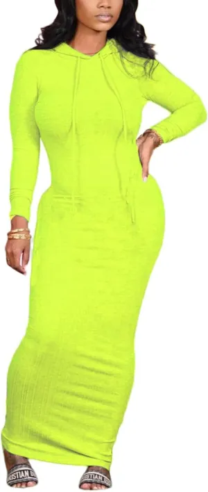 Long Sleeve Bodycon Maxi Dress for Women One Piece Hoodie Sweatshirt Dresses