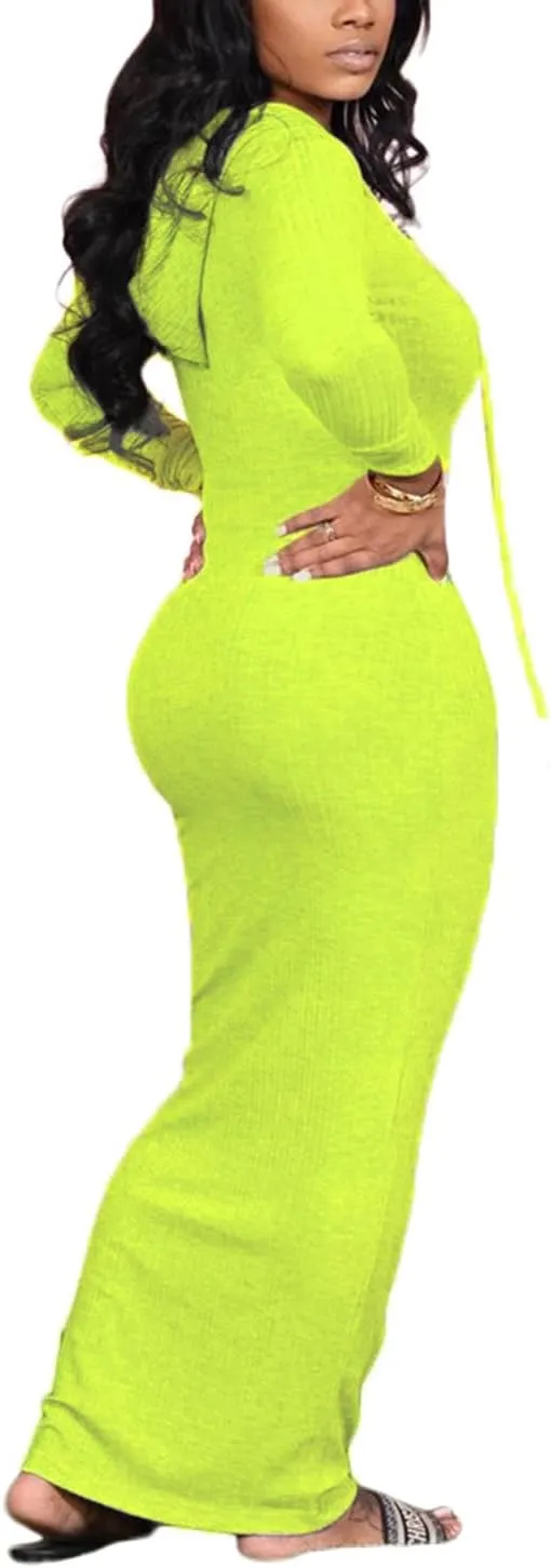 Long Sleeve Bodycon Maxi Dress for Women One Piece Hoodie Sweatshirt Dresses