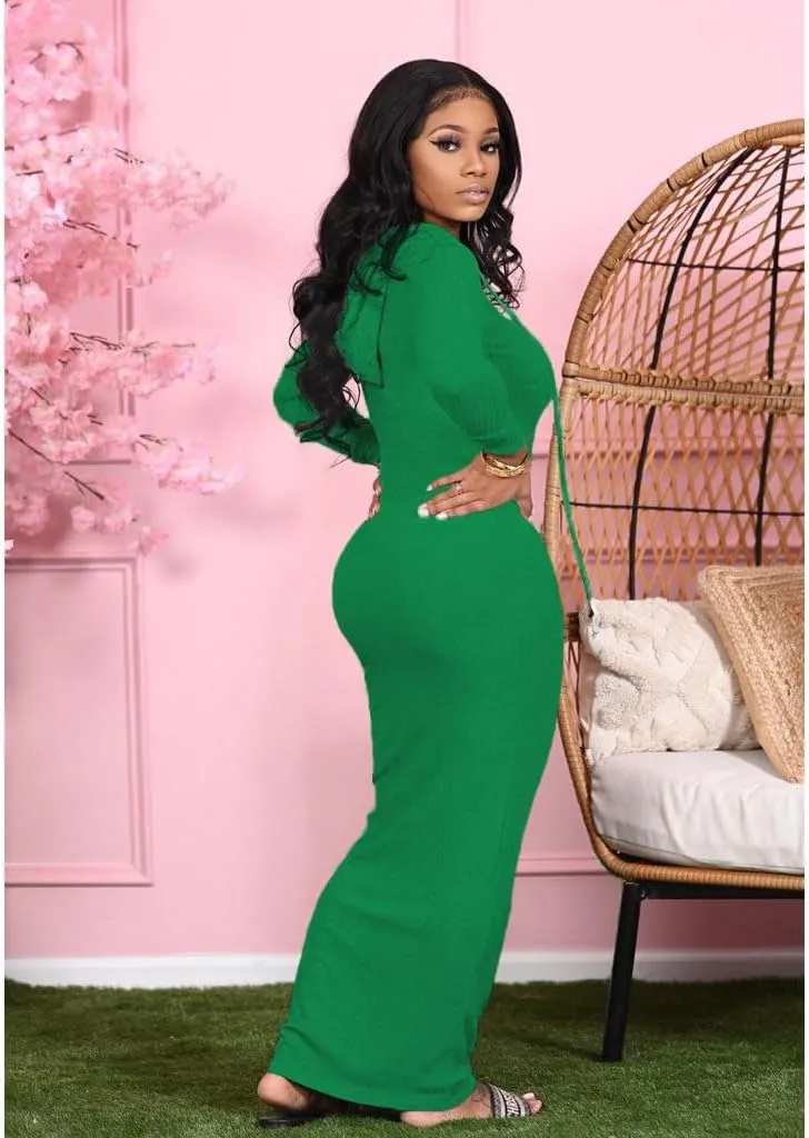Long Sleeve Bodycon Maxi Dress for Women One Piece Hoodie Sweatshirt Dresses