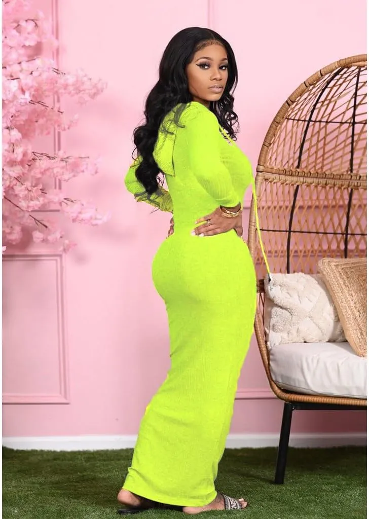 Long Sleeve Bodycon Maxi Dress for Women One Piece Hoodie Sweatshirt Dresses