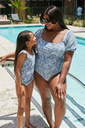 Marina West Swim Salty Air Mommy & Me Puff Sleeve One-Piece in Blue