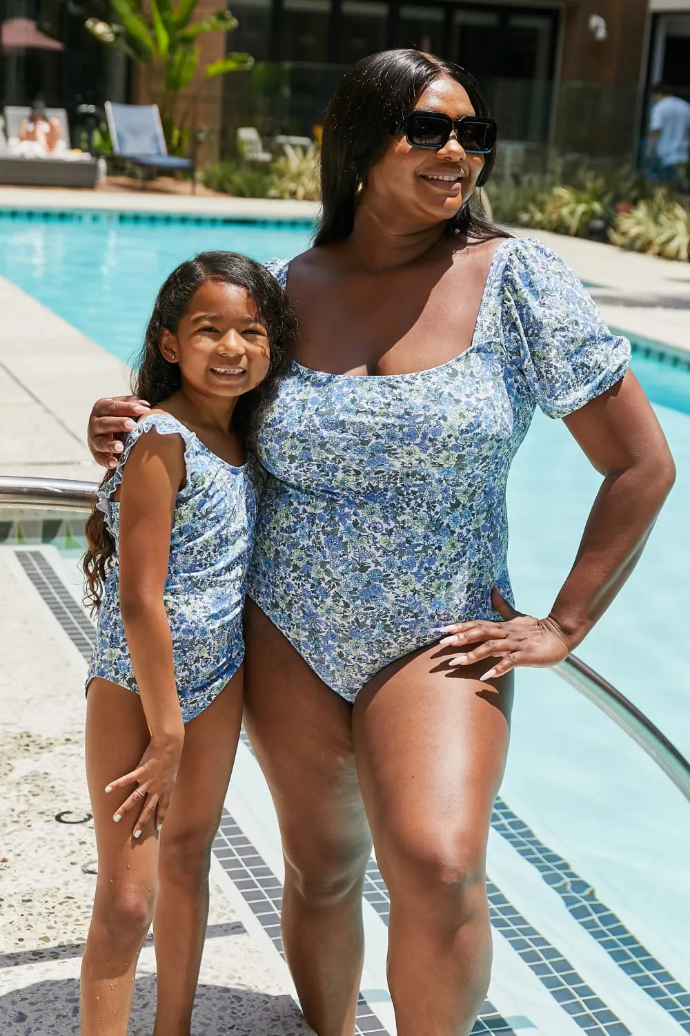 Marina West Swim Salty Air Mommy & Me Puff Sleeve One-Piece in Blue