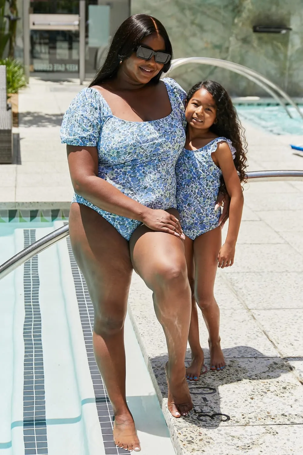 Marina West Swim Salty Air Mommy & Me Puff Sleeve One-Piece in Blue