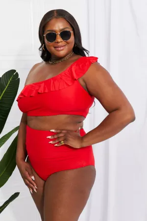 Marina West Swim Seaside Romance Ruffle One-Shoulder Bikini in Red (TB9D) T