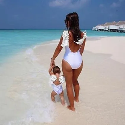 Matching Mother Daughter Angel Wings Swimsuit - White