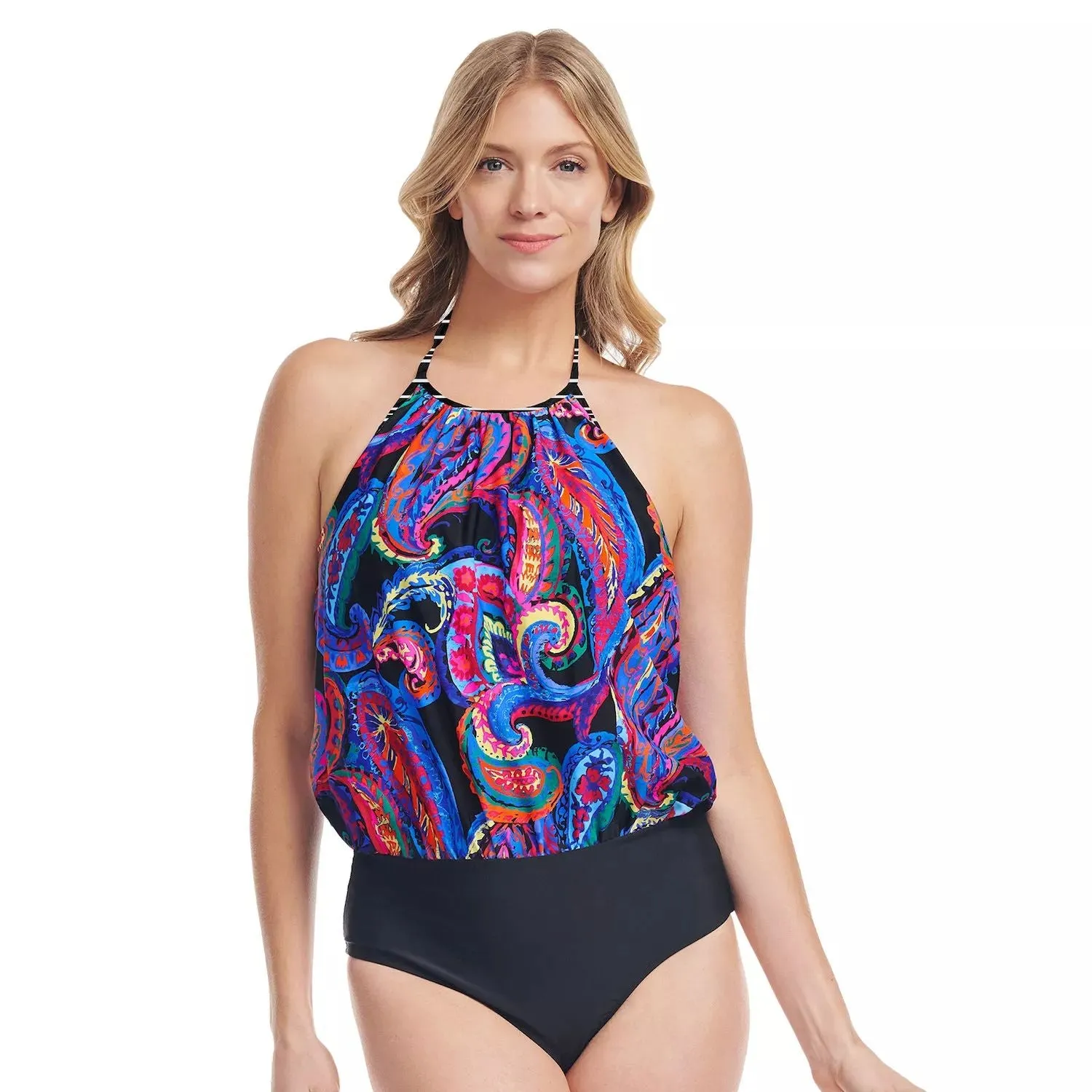 Mazu Women's French Paisley Black Halter One Piece Swimsuit Mazu Swim