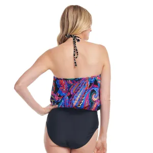 Mazu Women's French Paisley Black Halter One Piece Swimsuit Mazu Swim