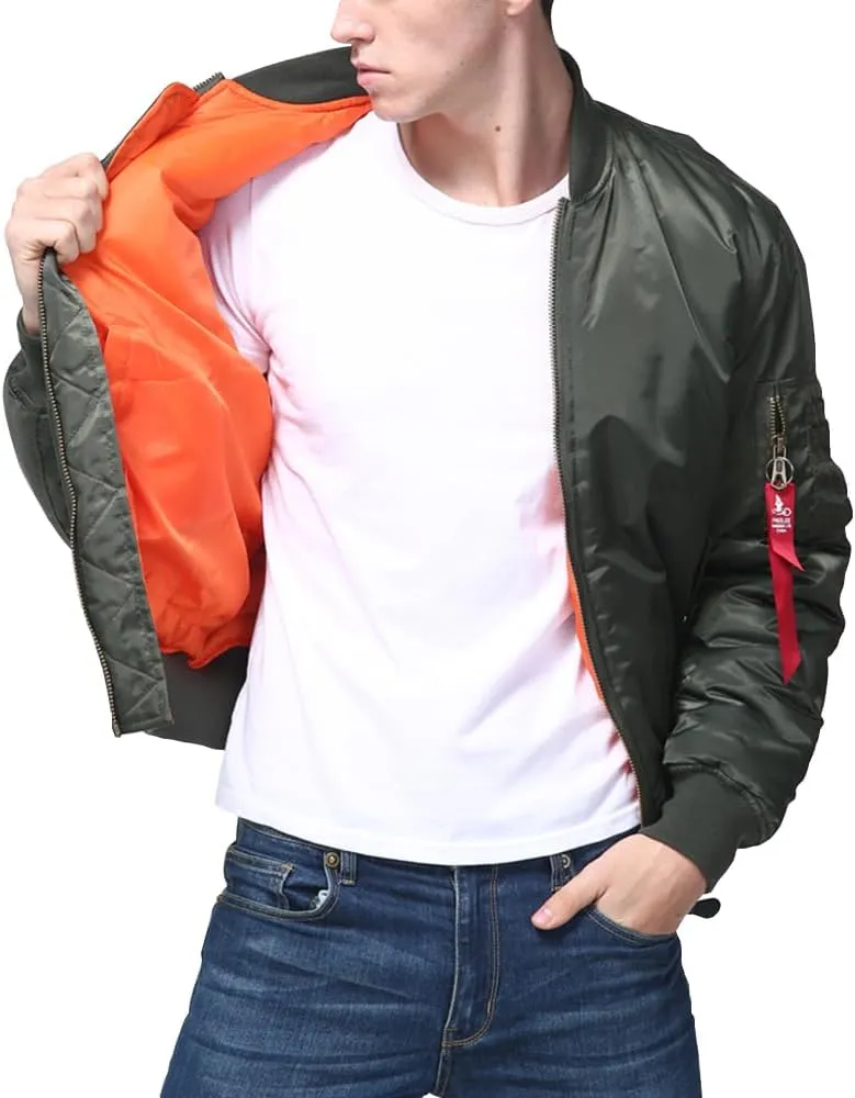 Men's Winter Padded Water-Resistant MA-1 Nylon Bomber Flight Jacket Coat