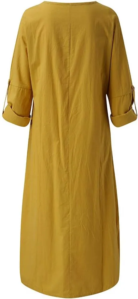 Midi Dresses for Women Casual Loose Short Sleeve Long T Shirt Dress Round Neck Split Maxi Beach Sundress Resort Chic