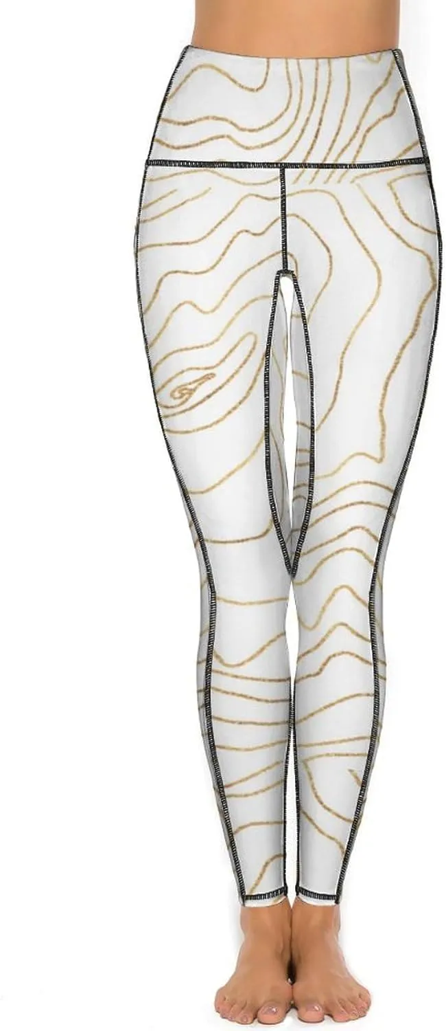 Modern Gold Lines Minimalist Women's Yoga Pants, Aesthetic Butt Lift Tummy Control Workout Running Yoga Leggings