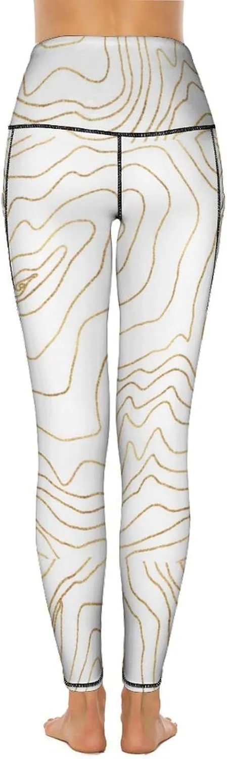 Modern Gold Lines Minimalist Women's Yoga Pants, Aesthetic Butt Lift Tummy Control Workout Running Yoga Leggings