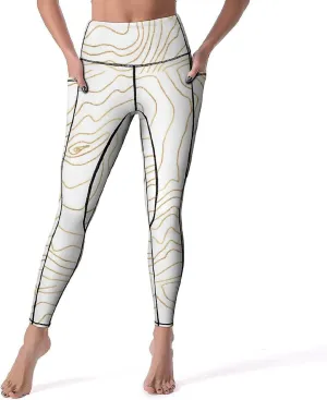 Modern Gold Lines Minimalist Women's Yoga Pants, Aesthetic Butt Lift Tummy Control Workout Running Yoga Leggings