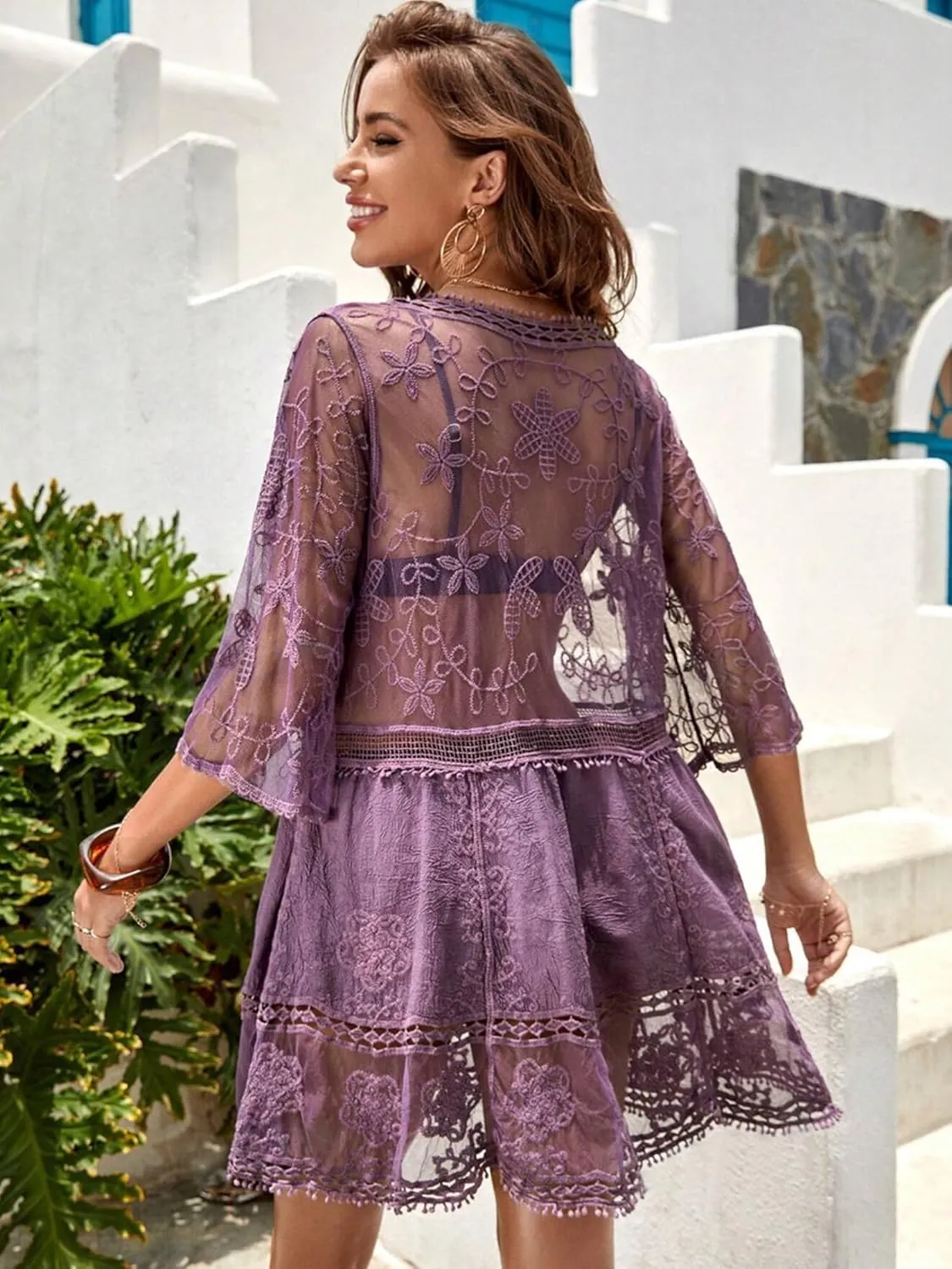 Moss Rose Women's Lace Bathing Suit Cover Up V-Neck Coverups Swimwear Swimsuit Swim Beach Dress Beachwear