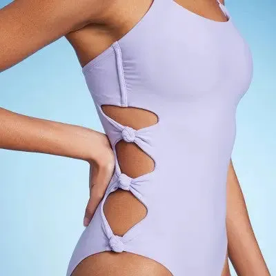 New - Shade & Shore Women's Cut Out Knotted One Piece Swimsuit Cheeky Swimwear
