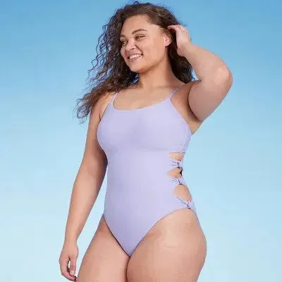 New - Shade & Shore Women's Cut Out Knotted One Piece Swimsuit Cheeky Swimwear
