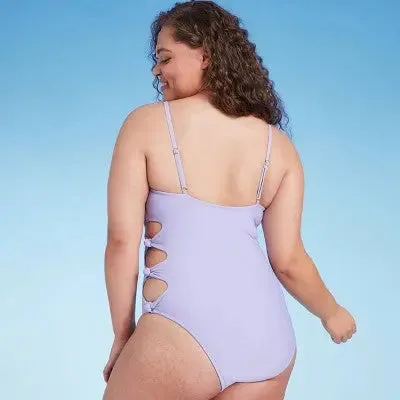 New - Shade & Shore Women's Cut Out Knotted One Piece Swimsuit Cheeky Swimwear