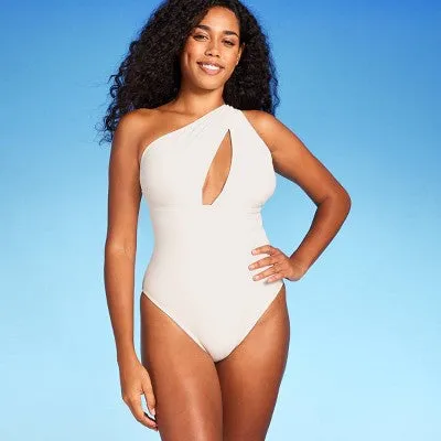 New - Shade & Shore Women's Plunge Asymmetrical One Piece Swimsuit One Shoulder