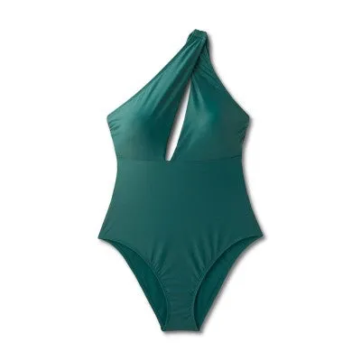 New - Shade & Shore Women's Plunge Asymmetrical One Piece Swimsuit One Shoulder