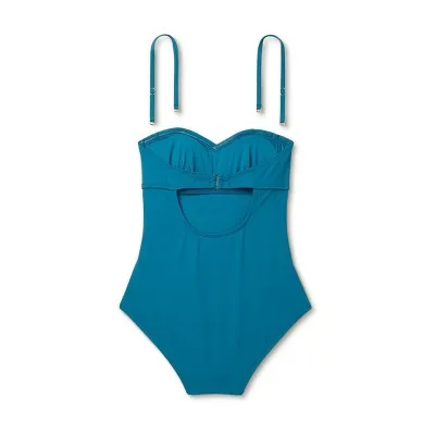 New - Shade & Shore Women's Shirred Bandeau One Piece Swimsuit Full Coverage