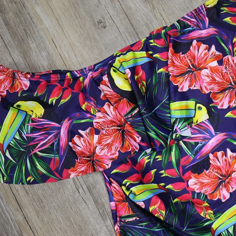 Off Shoulder Printed One Piece Swimsuit