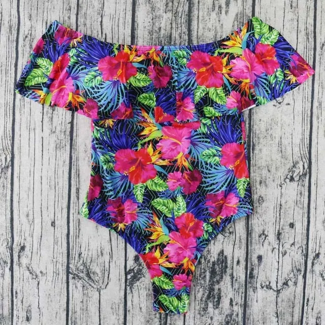 Off Shoulder Printed One Piece Swimsuit