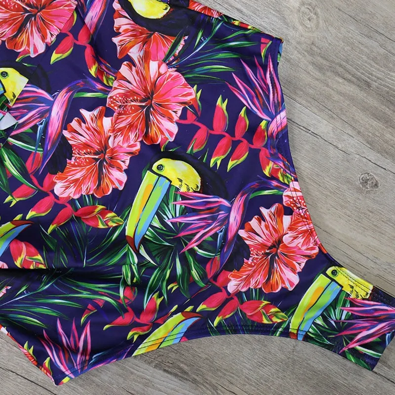 Off Shoulder Printed One Piece Swimsuit