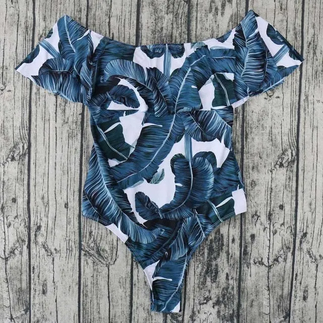 Off Shoulder Printed One Piece Swimsuit