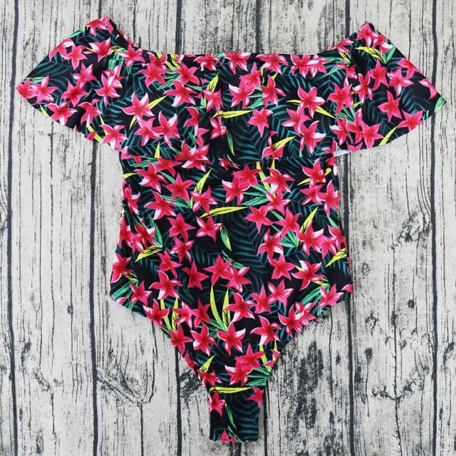 Off Shoulder Printed One Piece Swimsuit