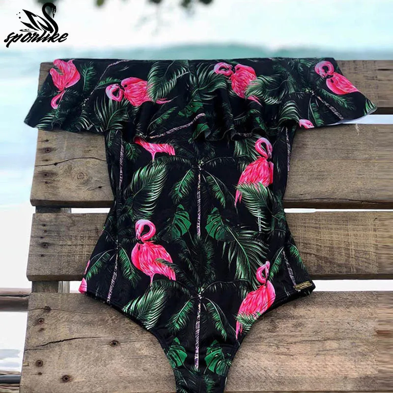 Off Shoulder Printed One Piece Swimsuit