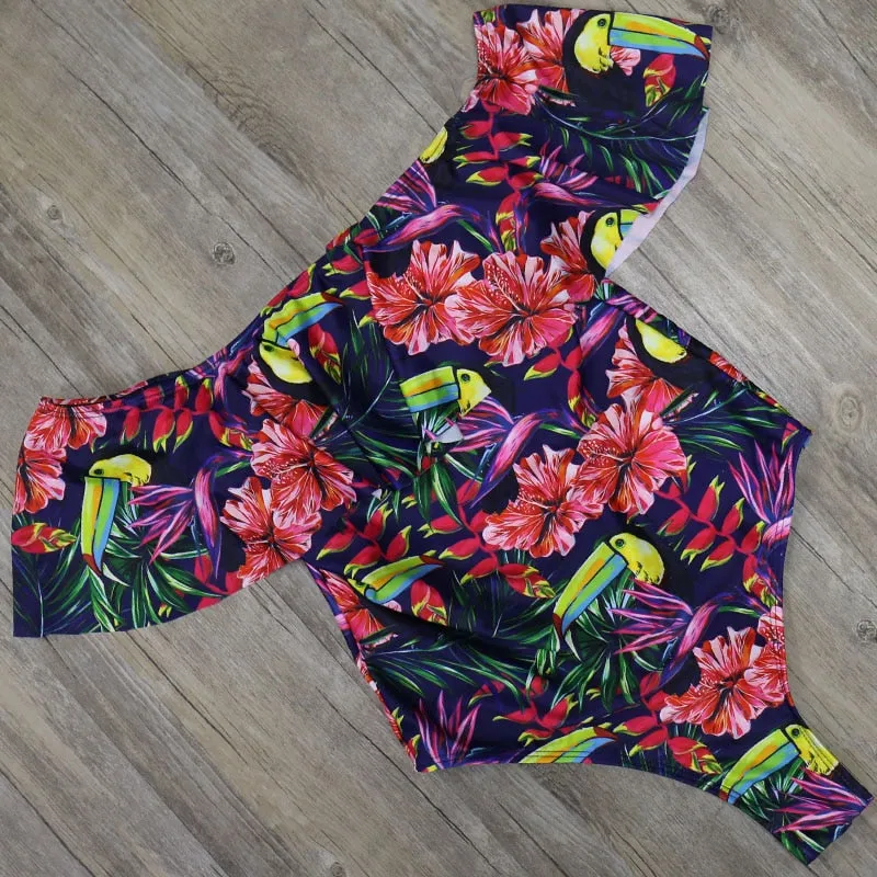 Off Shoulder Printed One Piece Swimsuit