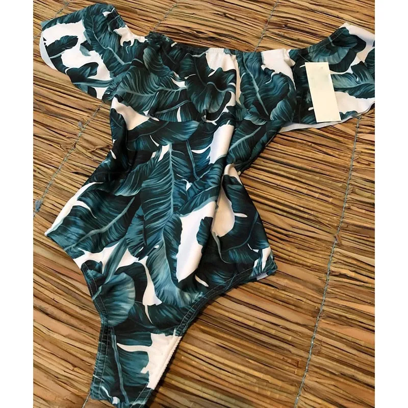 Off Shoulder Printed One Piece Swimsuit