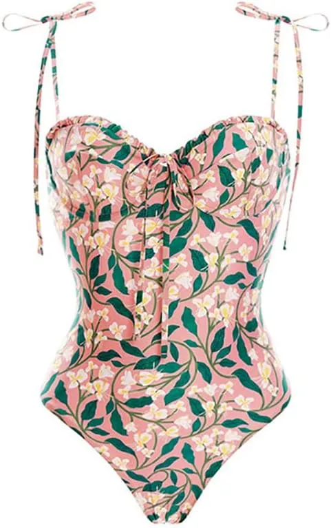 One Piece Swimsuit with Cover Up Set Tummy Control Floral Print Bikini Set Two Piece Beachwear Bathing Suit