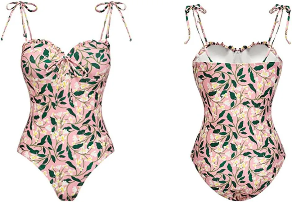 One Piece Swimsuit with Cover Up Set Tummy Control Floral Print Bikini Set Two Piece Beachwear Bathing Suit