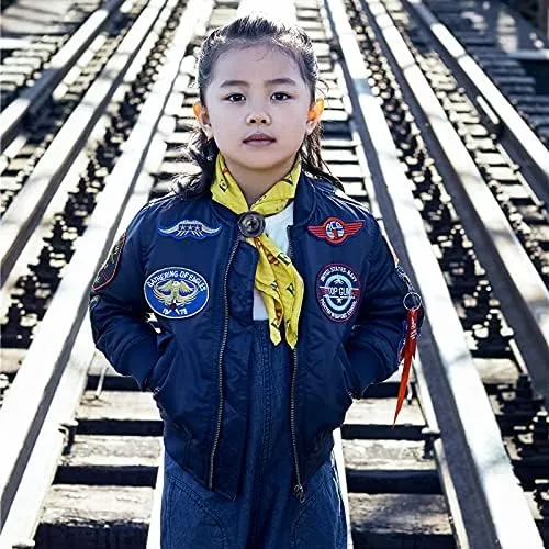 Patch Embroidered Nylon MA-1 Baby Kids Bomber Flight Jacket Winter Padded Thick Coat for Boys Girls