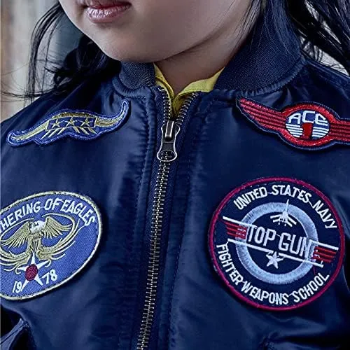 Patch Embroidered Nylon MA-1 Baby Kids Bomber Flight Jacket Winter Padded Thick Coat for Boys Girls