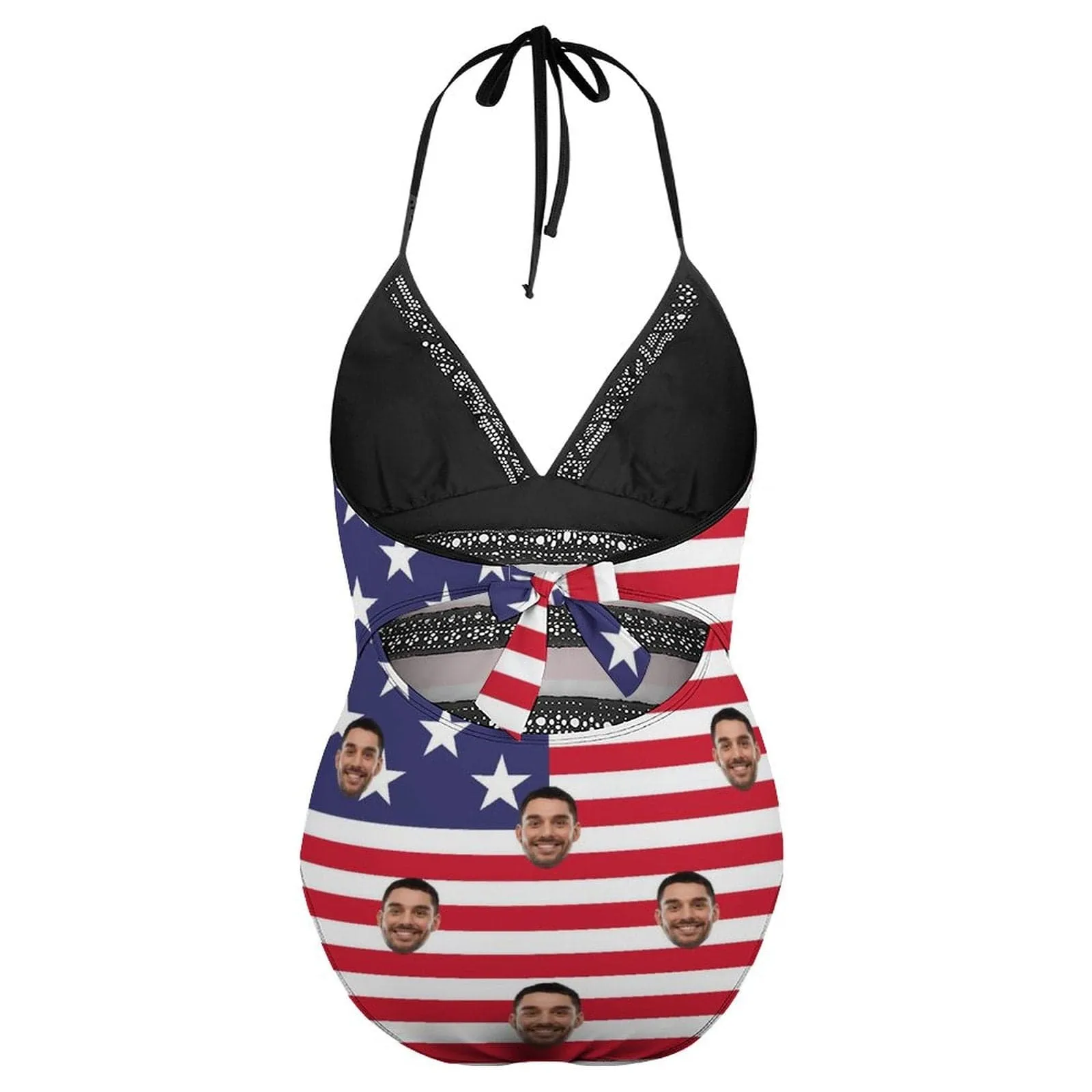 #Plus-Size Swimsuit-Custom Face American Flag Swimsuits Personalized Women's New Strap One Piece Bathing Suit Celebrate Holiday