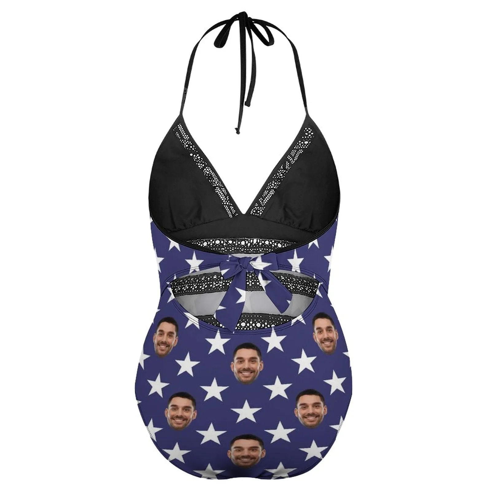 #Plus-Size Swimsuit-Custom Face American Flag Swimsuits Personalized Women's New Strap One Piece Bathing Suit Celebrate Holiday