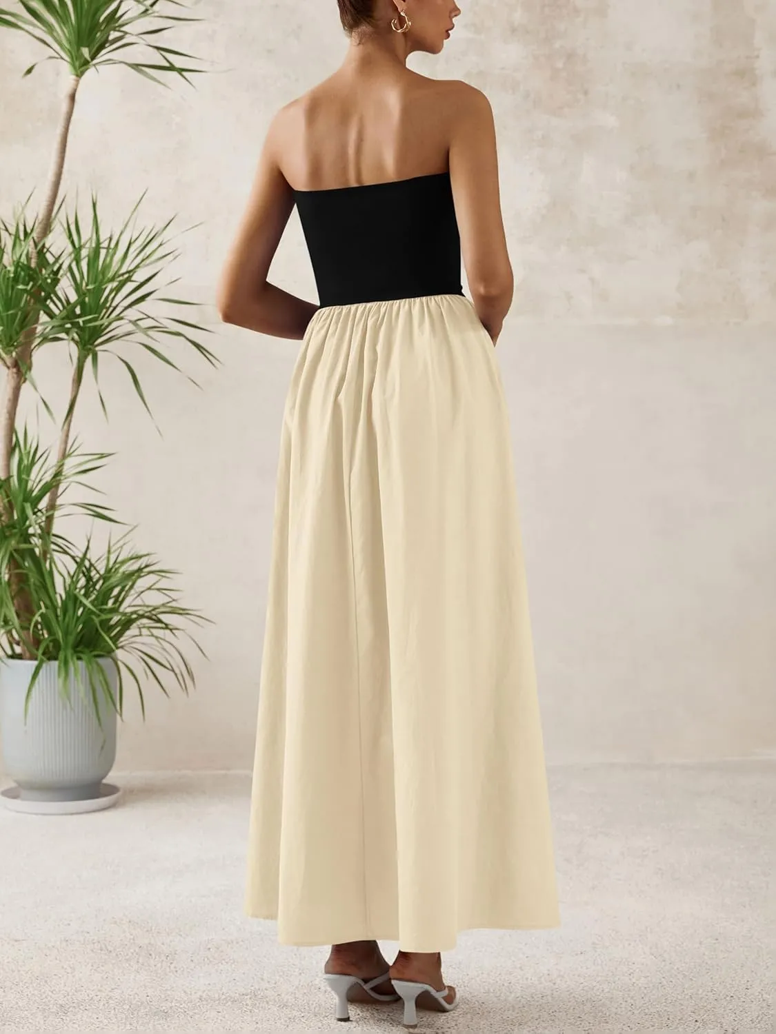 PRETTYGARDEN Women 2025 Summer Elegant Strapless Maxi Dress Tube Top Dress A Line Flowy Long Wedding Party Cocktail Dresses