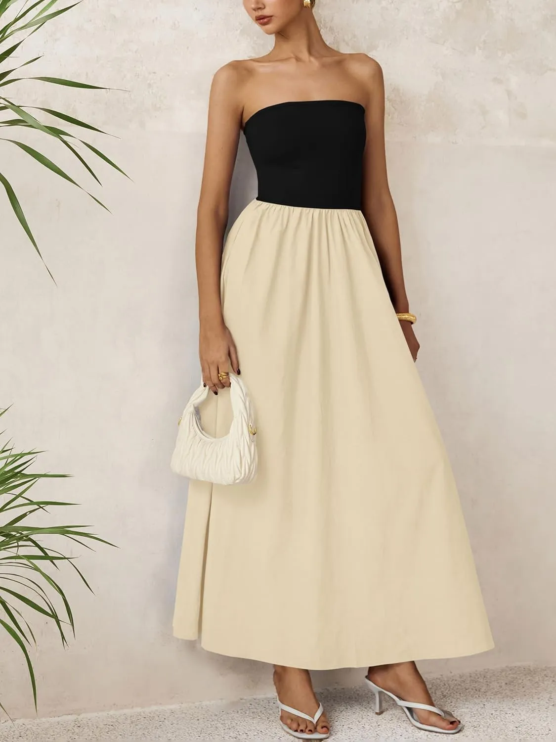 PRETTYGARDEN Women 2025 Summer Elegant Strapless Maxi Dress Tube Top Dress A Line Flowy Long Wedding Party Cocktail Dresses