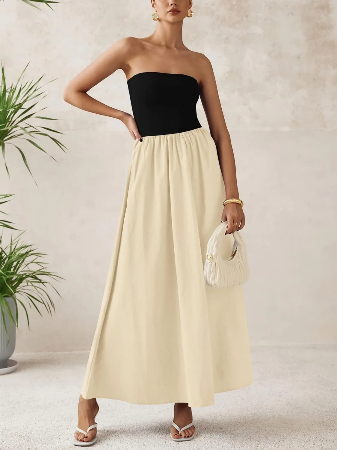 PRETTYGARDEN Women 2025 Summer Elegant Strapless Maxi Dress Tube Top Dress A Line Flowy Long Wedding Party Cocktail Dresses