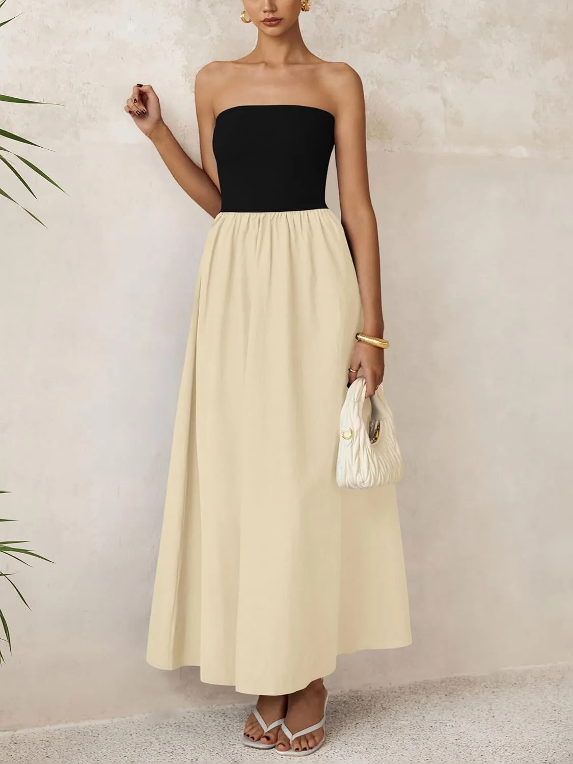 PRETTYGARDEN Women 2025 Summer Elegant Strapless Maxi Dress Tube Top Dress A Line Flowy Long Wedding Party Cocktail Dresses
