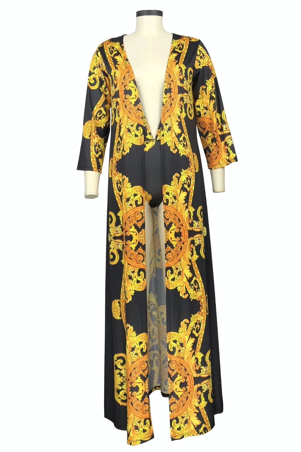 Printed Plunge One-Piece Swimsuit Plunge Neckline Low V Bikini and Cover Up Swim Set