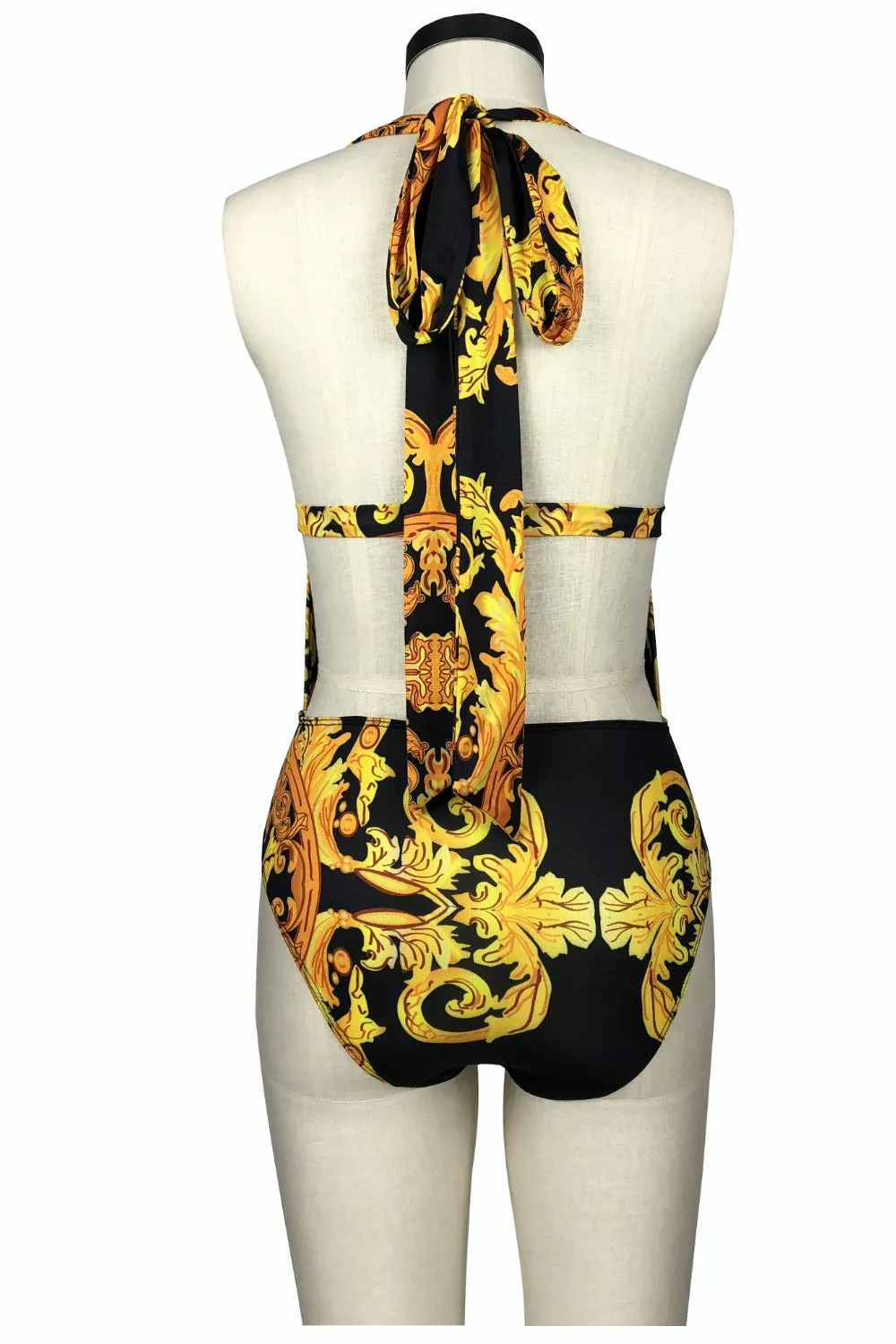 Printed Plunge One-Piece Swimsuit Plunge Neckline Low V Bikini and Cover Up Swim Set