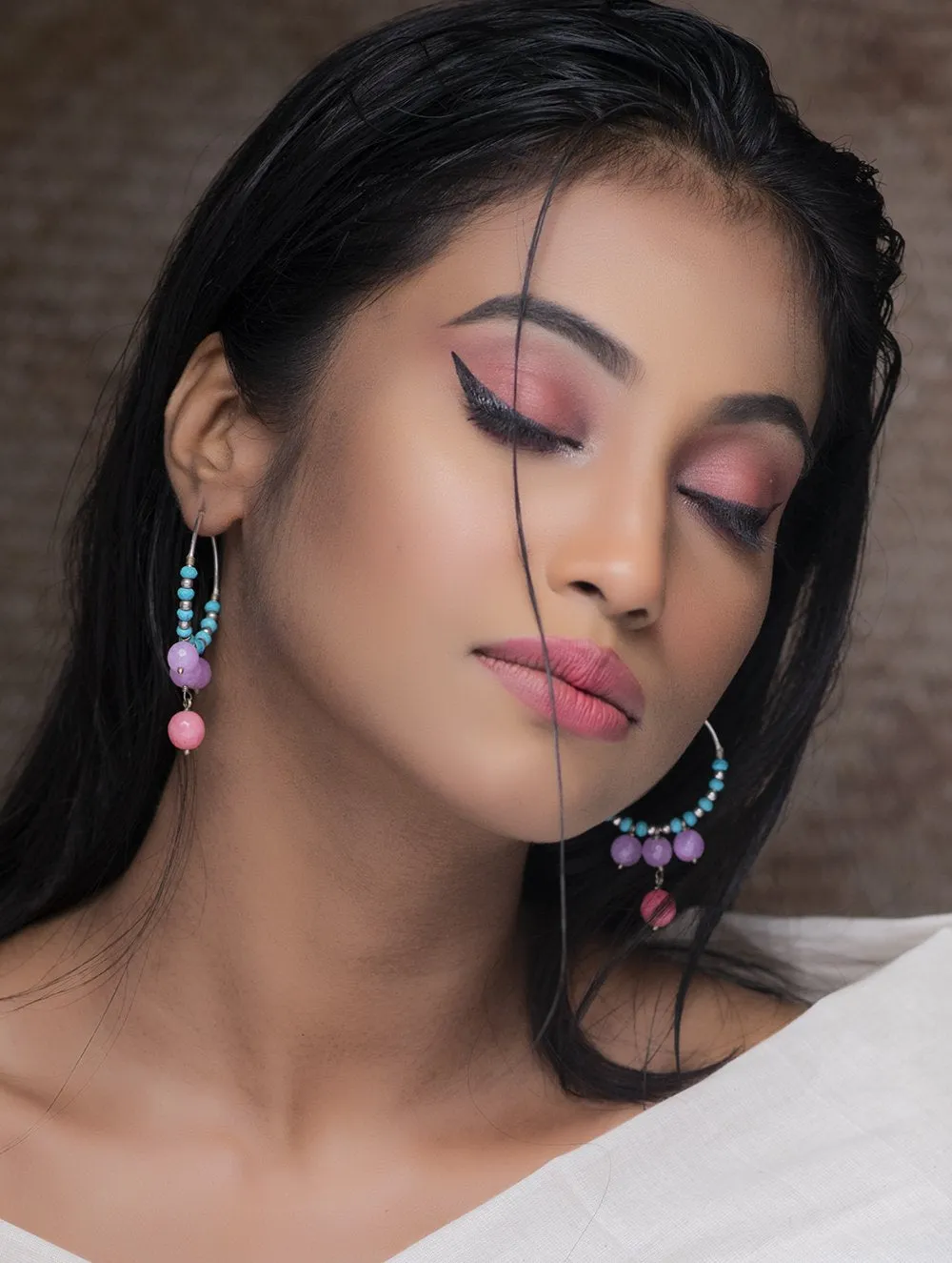 Pure Silver Earrings With Semi Precious Stones - Rainbow Hoops