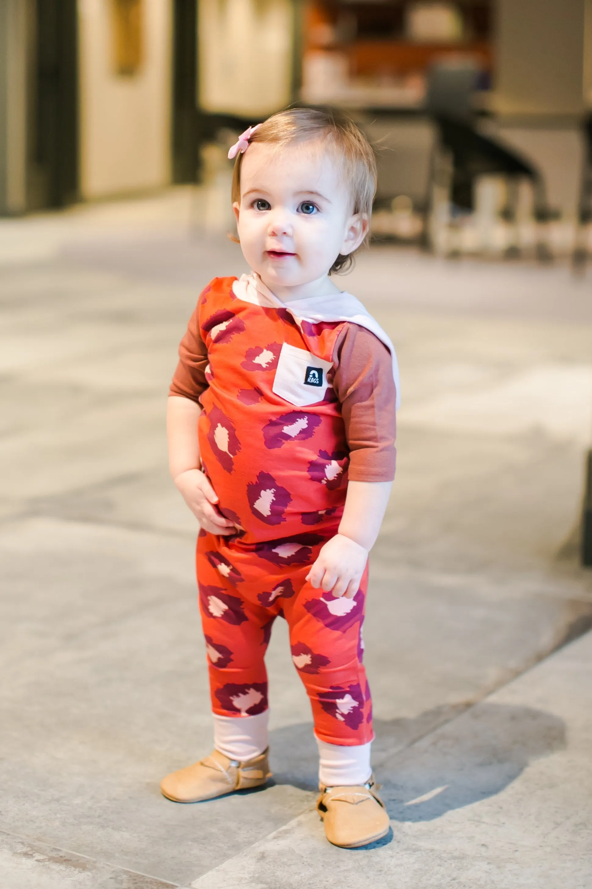 Rags - Girls 3/4 Sleeve Hooded Rag in Spiced Coral Leopard