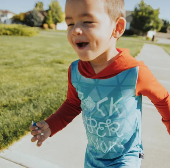 Rags - Long Sleeve Hooded Rag Romper in 'Rock Paper Scissors' (12-18mo)