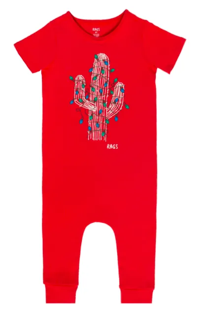 Rags - Short Sleeve Christmas Cactus Rag Romper in Poinsettia