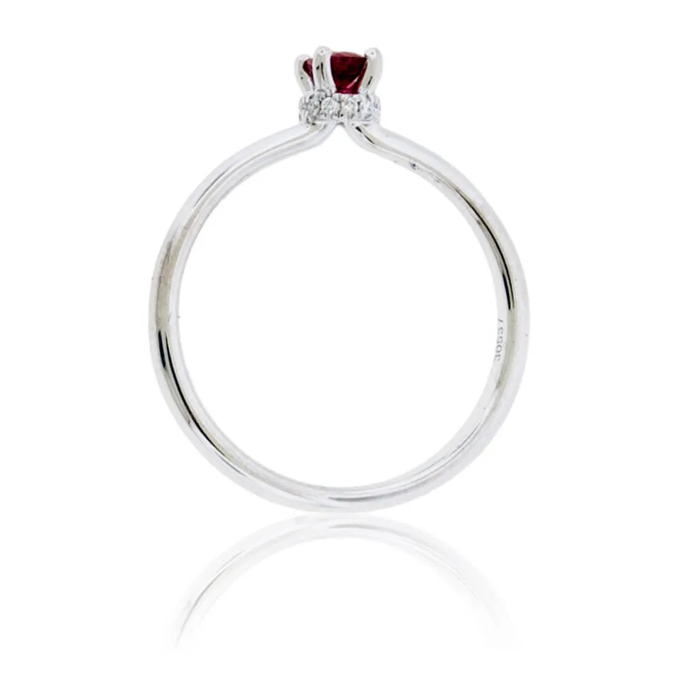 Red Emerald and Diamond Hidden Halo Style Ring